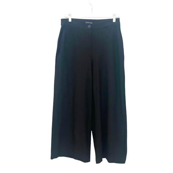 New Eileen Fisher Wide Leg Ankle in Black Washable Stretch Crepe Pants 6